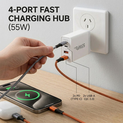 30W Qualcomm 3Port Qc3.0 Fast Charging Usb Wall Charger Adapter For Iphone Au