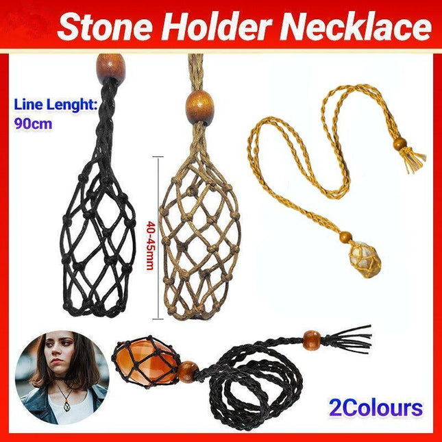 L Size Empty Stone Holder Necklace Crystal Quartz Gemstone Cage Rope Cord Pendant DIY - Aimall