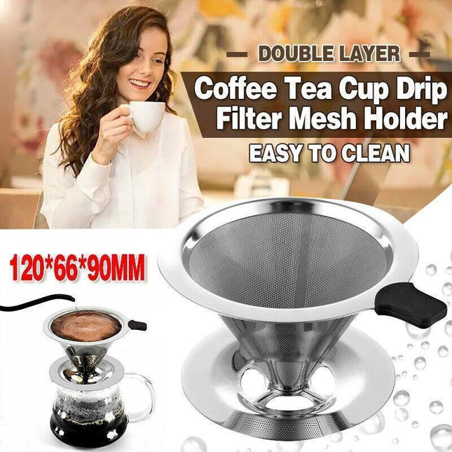 Coffee Tea Cup Drip Filter Mesh Holder Reusable Stainless Steel Pour Over Funnel - Aimall