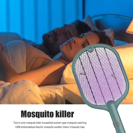 2 In 1 Electric USB Rechargable Racket Fly Swatter Mosquito Insect Killer Zapper - Aimall