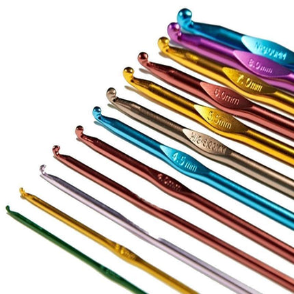 12 Size Multi Coloured Aluminium Crochet Hooks Yarn Knitting Needles 2-8mm Set - Aimall