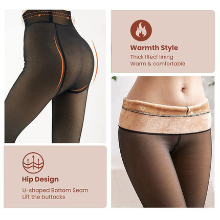 Womens Thermal Lined Translucent Pantyhose Winter Warm Fleece Tights Stockings - Aimall