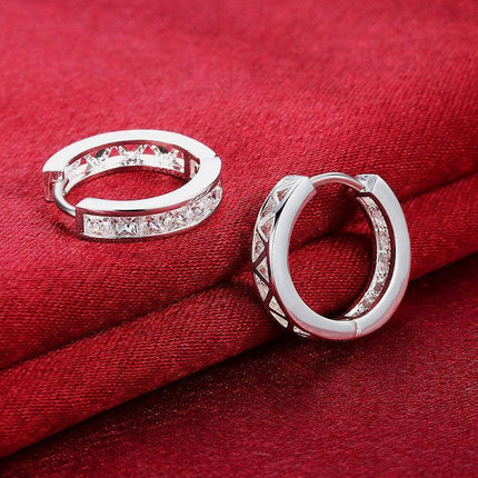 Wholesale 925 Sterling Silver Filled Clear Zircon Crystal Huggie Hoop Earrings - Aimall