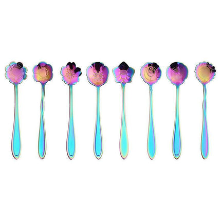 8x Spoon Long Handle Dessert Tea Coffee Mixing Spoon Stainless Steel Teaspoon - Aimall