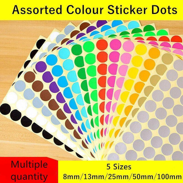 Yellow Assorted Sizes Colour Sticker Dots Adhesive Round Labels Circular Spot Scrapbook - Aimall