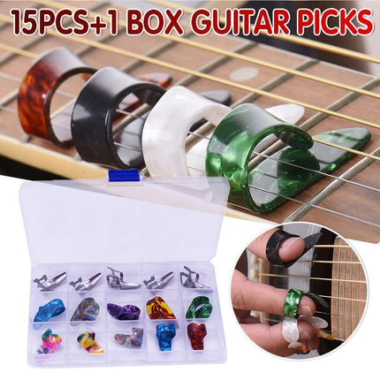 15PCS+1 BOX Guitar Picks Bass Thumb Finger Nail Colorful Plectrum Guitar Banjo - Aimall