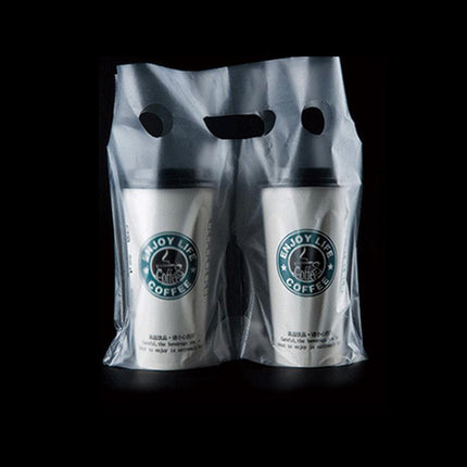 500PCS 1/2 Cup Take Out Bags Cup Carrier Clear Handle Drink Carrier Plastic Bags - Aimall