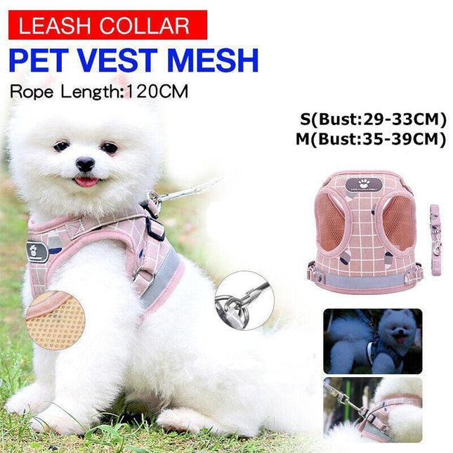 Pink Kitten Dog Cat Walking Harness Lead Leash Collar Pet Vest Mesh Adjustable - Aimall