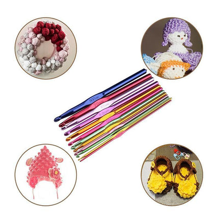 12 Size Multi Coloured Aluminium Crochet Hooks Yarn Knitting Needles 2-8mm Set - Aimall