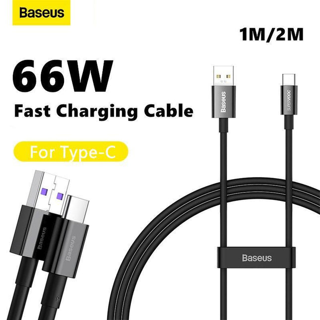 Black Baseus 66W USB to Type-C Fast Charging Cable Lead Wire Cord For Type-C Cable - Aimall