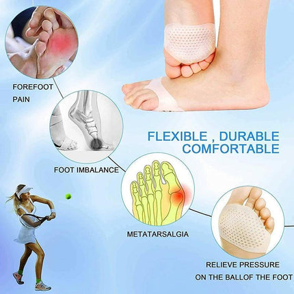 Soft Forefoot Ball of Foot Cushion Pads Anti-Slip Metatarsal Insert Pain Relief - Aimall