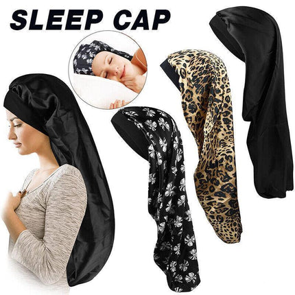 Sleep Cap Satin Silk Bonnet Wrap Hat Headwear Hair Sock Long Head Cover Turban - Aimall