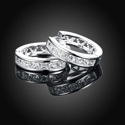Wholesale 925 Sterling Silver Filled Clear Zircon Crystal Huggie Hoop Earrings - Aimall