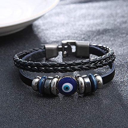 Wholesale Evil Eye Greek Mati Turkish Nazar Weaved Leather Bracelet Cuff Jewelry - Aimall