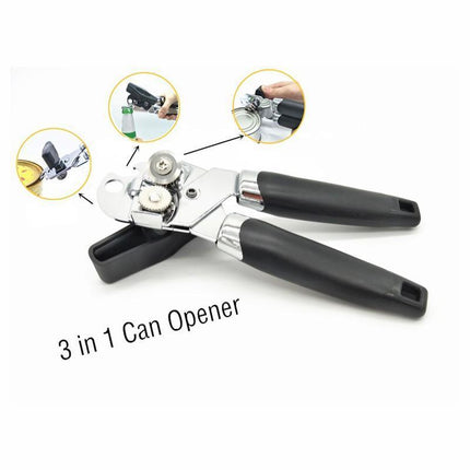 3-in-1Can amp Bottle Opener Classic Stainless Steel Manual Heavy Duty Can Opener - Aimall
