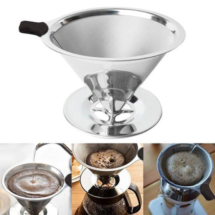 Coffee Tea Cup Drip Filter Mesh Holder Reusable Stainless Steel Pour Over Funnel - Aimall