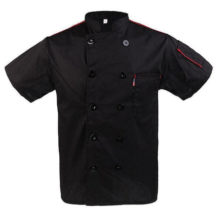 Black Unisex Mesh Sleeve Chef Coat Jacket Restaurant Hotel Cook Short Uniform - Aimall