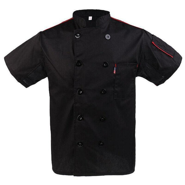 Black Unisex Mesh Sleeve Chef Coat Jacket Restaurant Hotel Cook Short Uniform - Aimall