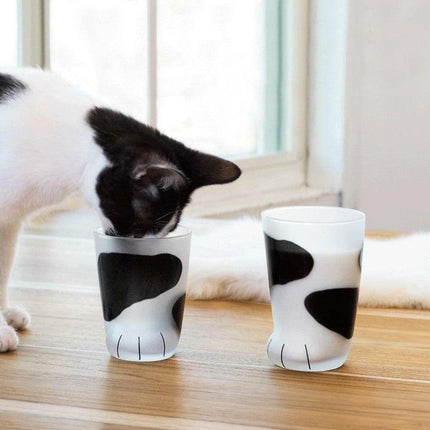 Pair 3 Cat Paw Frosted Calico Cups Glass Milk Cute Gift Tumbler Claw Foot Cute - Aimall