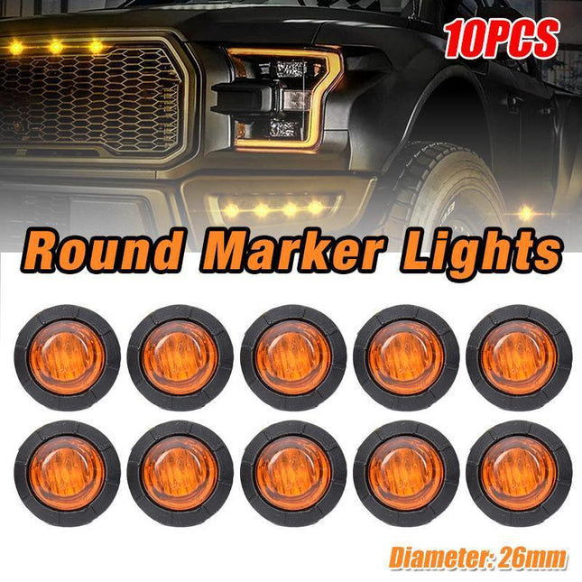 10X Round Marker Lights Amber LED Truck Trailer Side Clearance Indicators Light - Aimall