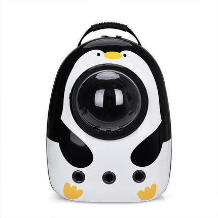 Dog backpack carrier with transparent space design for cats and dogs.