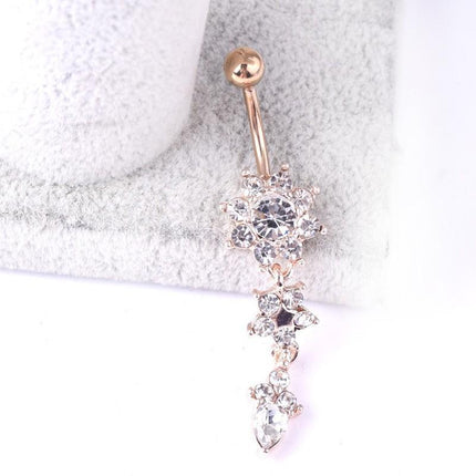 Flower Crystal Surgical Steel Dangle BELLY Button Navel bars Ring Body Piercing - Aimall