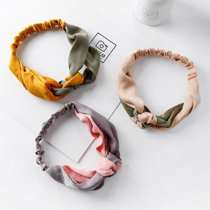 Women Chiffon Floral Print Headband Fashion Bohemian Elastic Cross Hair Bands - Aimall