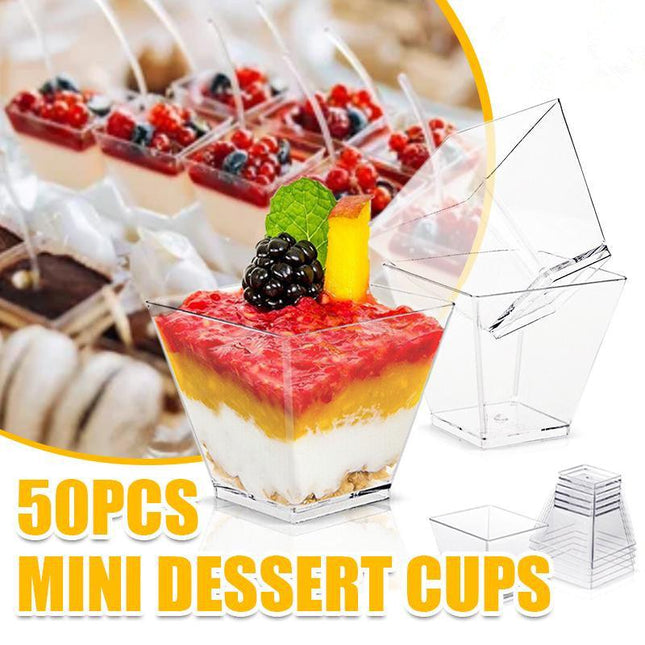 50PCS Square Plastic Dessert Cups Mini Cubes 60ml Strong Cake Cup Party Decor - Aimall