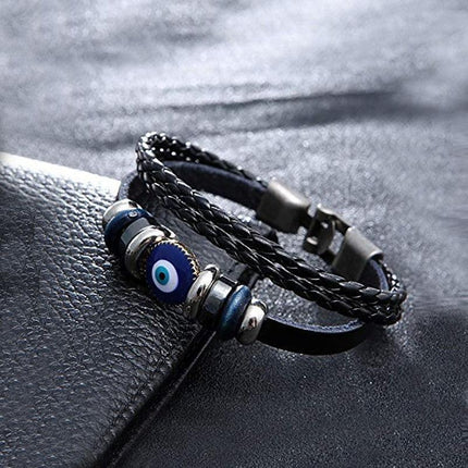 Wholesale Evil Eye Greek Mati Turkish Nazar Weaved Leather Bracelet Cuff Jewelry - Aimall