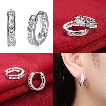 Wholesale 925 Sterling Silver Filled Clear Zircon Crystal Huggie Hoop Earrings - Aimall