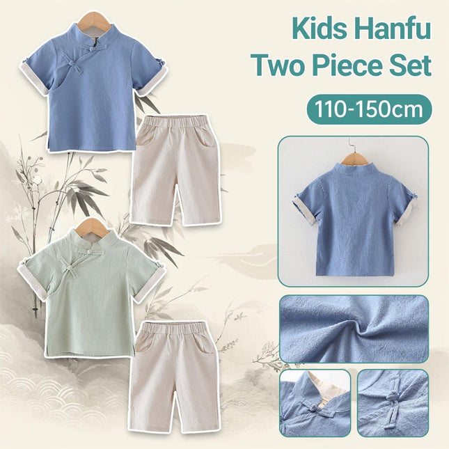 Boys Chinese Traditional Hanfu Outfit Summer Cotton Linen Set Tang Suit