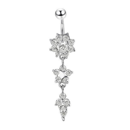 Flower Crystal Surgical Steel Dangle BELLY Button Navel bars Ring Body Piercing - Aimall
