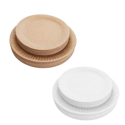 18CM Disposable Brown Paper Plates Dinner Dessert Party Plate Eco-Friendly Bulk - Aimall