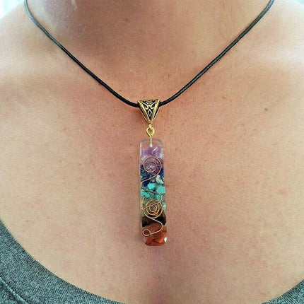 New Chakra Crystal 7 Stone Necklace Reiki Yoga Orgone Pendant Healing STOCK - Aimall