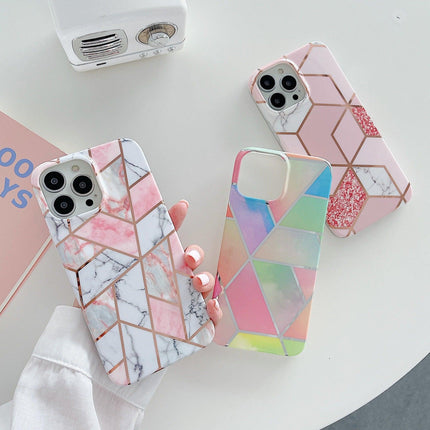 White Geometric Marble Case for iPhone 13 12 11 Pro Max XR XS 8 Shockproof Silicone - Aimall