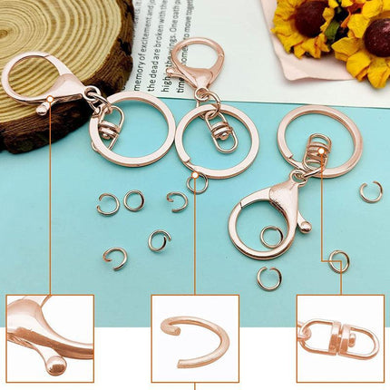 10X Rose Gold Swivel Lobster Clasp Trigger Clip Key Ring Keychain Split Ring DIY - Aimall