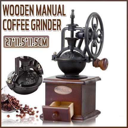 Wooden Manual Coffee Grinder Hand Cast iron Retro Handmade Coffee Mill Grinders - Aimall