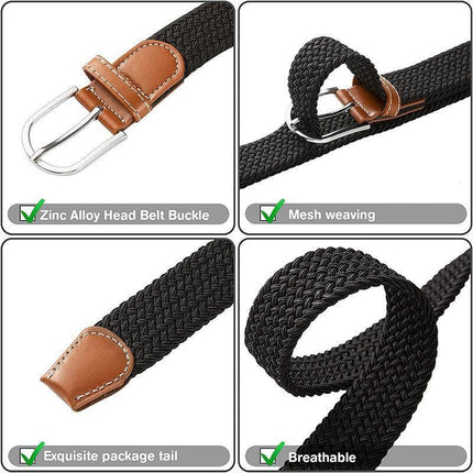 Belt For Men Elastic Waistband Canvas Buckle Braided Mens Woven Stretch Strar - Aimall