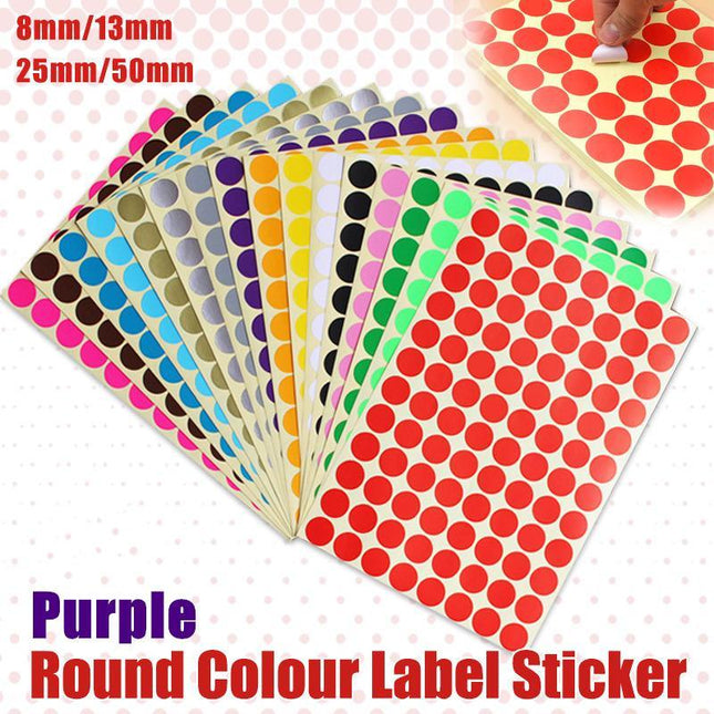 8/13/25/50mm Colour Sticker Dots Adhesive Round Labels Circular Scrapbooking Purple - Aimall