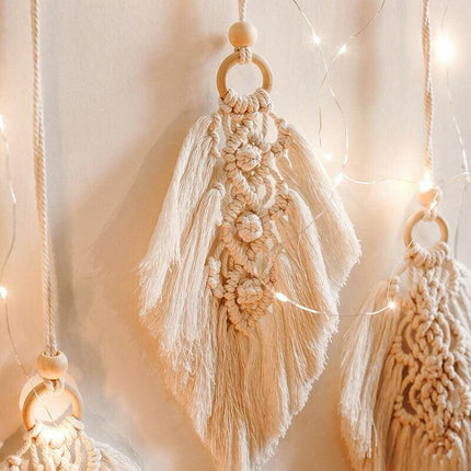 Leaf Shape Boho Handmade Macrame Wall Hanging knitting Cotton Rope Home Decor - Aimall