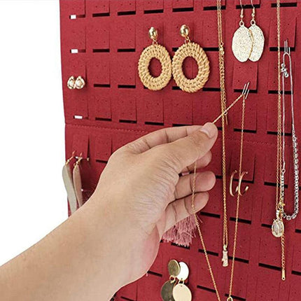 Hanging Jewelry Organizer Closet Necklace Holder Felt Jewelry Roll Jewelry - Aimall