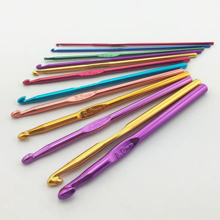 12 Size Multi Coloured Aluminium Crochet Hooks Yarn Knitting Needles 2-8mm Set - Aimall