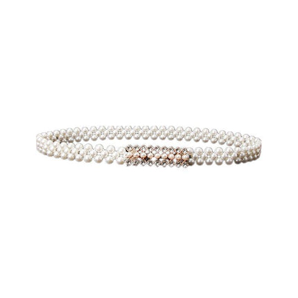 Women's Bead Chain Belt Pearl Waist Chain Dress Decorative Belt Waistband 8C - Aimall