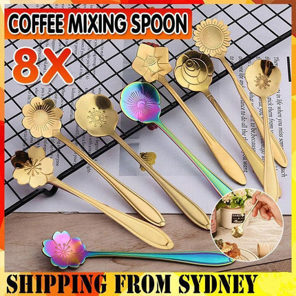 8X Spoon Long Handle Dessert Tea Coffee Mixing Spoon Stainless Steel Teaspoon - Aimall