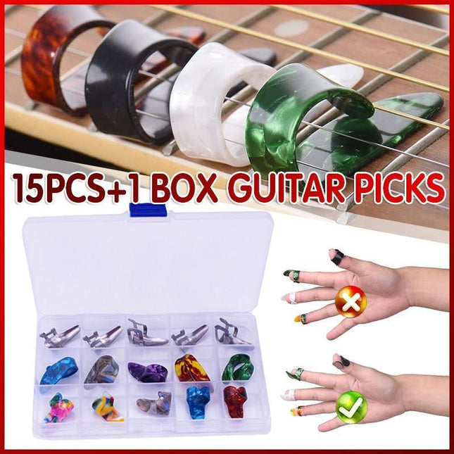 15PCS+1 BOX Guitar Picks Bass Thumb Finger Nail Colorful Plectrum Guitar Banjo - Aimall