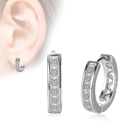 Wholesale 925 Sterling Silver Filled Clear Zircon Crystal Huggie Hoop Earrings - Aimall