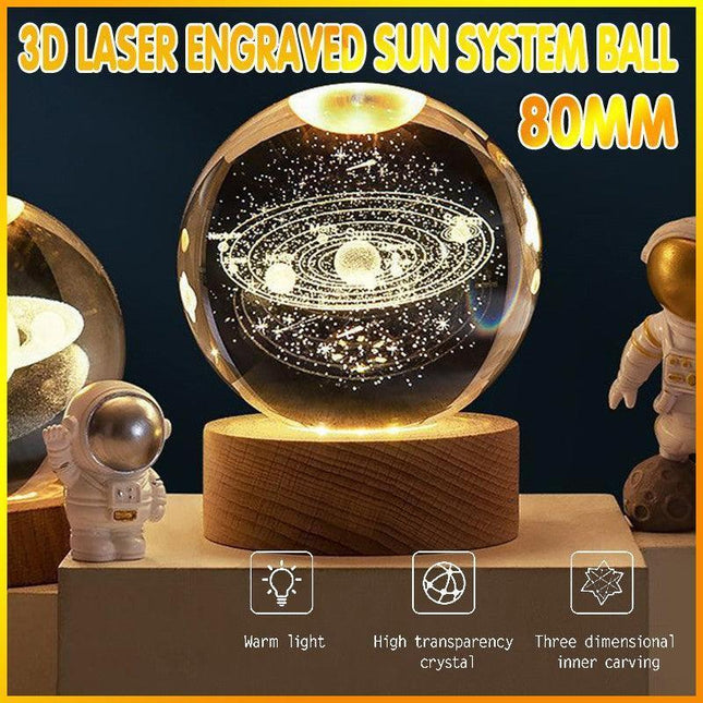 80mm Crystal Solar System Planet Globe 3D Laser Engraved Sun System Ball Gift - Aimall