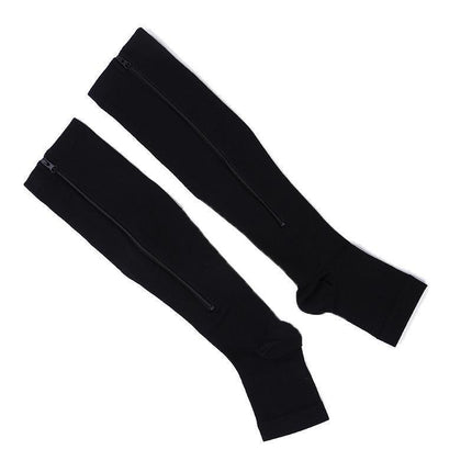 Zip Sox Compression Socks Zipper Leg Support Knee Open Toe Shaper Stockings Black - Aimall