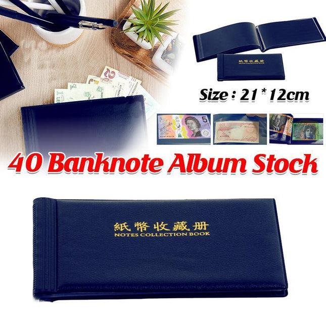 Navy BankNote 40 Pages Album Stock Collection Storage Currency Holder Pocket - Aimall
