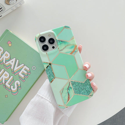 Green Geometric Marble Case for iPhone 13 12 11 Pro Max XR XS 8 Shockproof Cover Silicone - Aimall